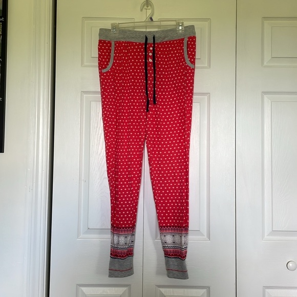Cuddl Duds M pajamas 2pc red blue grey white. Cuffed sleeves & legs Drawstring - Picture 9 of 10
